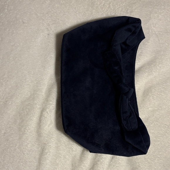 Elegant Navy Corduroy Pouch with Bow - Picture 1 of 4